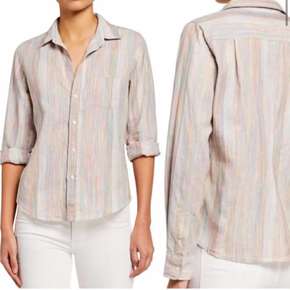Frank & Eileen Women's Barry Rainbow
Stripe Linen Shirt Size XS - Picture 3 of 8